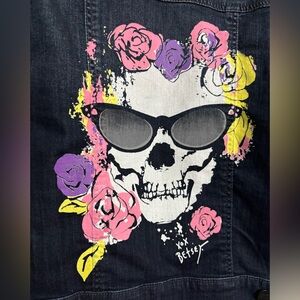 Betsey Johnson Floral Skull Denim Jacket